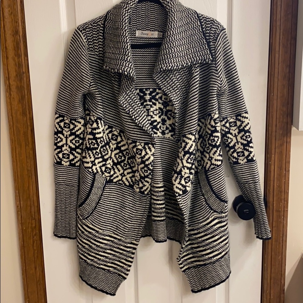 Printed drape front cardigan
